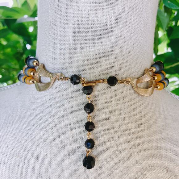 Vintage 1950s Lucite Multi Strand Necklace Black Gray Mustard Halloween Jewelry - Picture 8 of 11